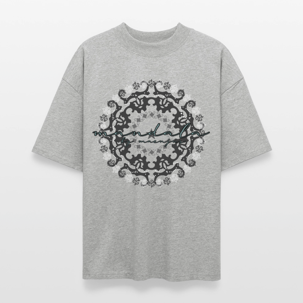 Oversized Unisex Bio T-Shirt mit BLACK MANDALA PRINT - Grau meliert