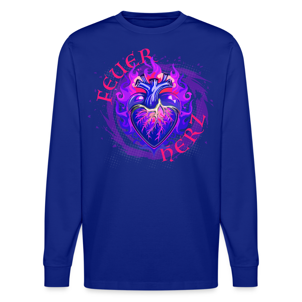 Unisex Bio-Langarmshirt mit FEUERHERZ LILA PRINT - Königsblau