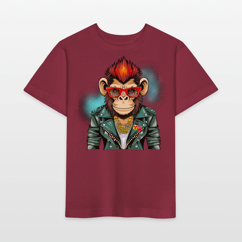 MNJS KIDS Bio T-Shirt mit MONKEY PRINT - Burgunderrot