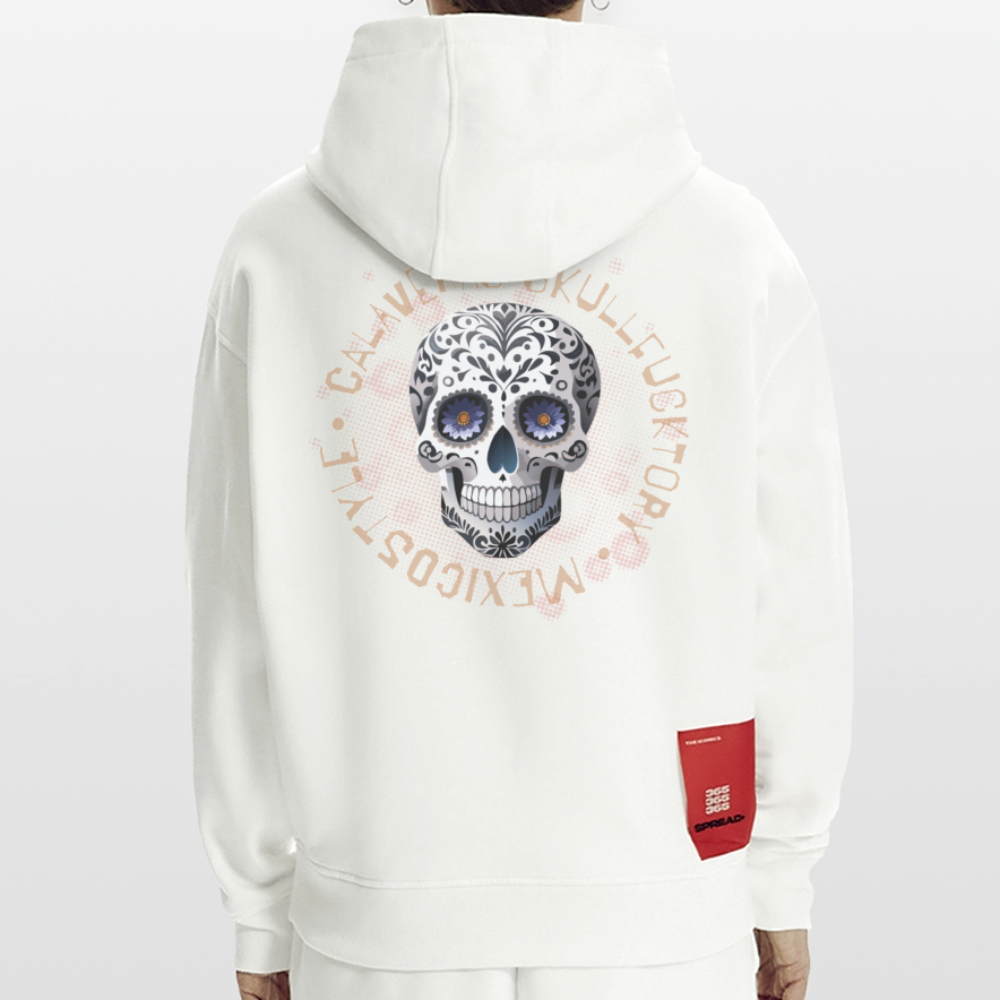 Heavyweight Oversized Organic Hoodie mit CALAVERAS SKULL PRINT - OFF WHITE