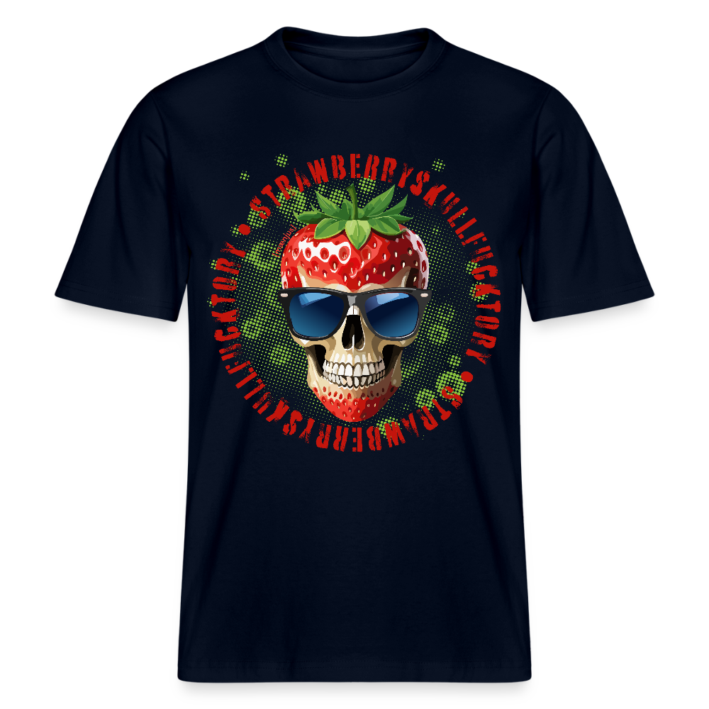 Relaxed Fit Unisex Bio-T-Shirt mit STRAWBERRY SKULL PRINT Vorderseite - Navy