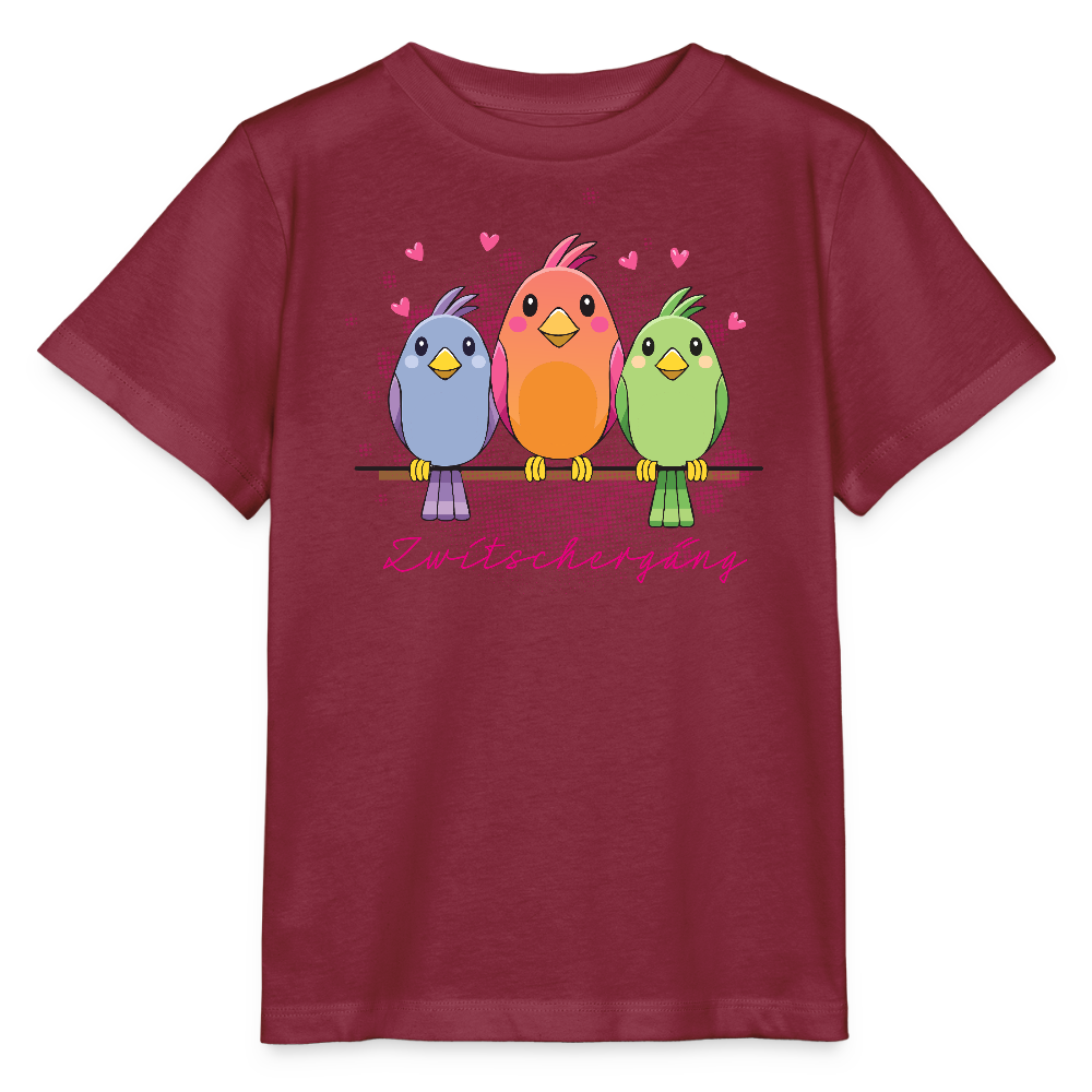 Kinder T-Shirt MINI mit Zwitschergäng Print - Burgunderrot