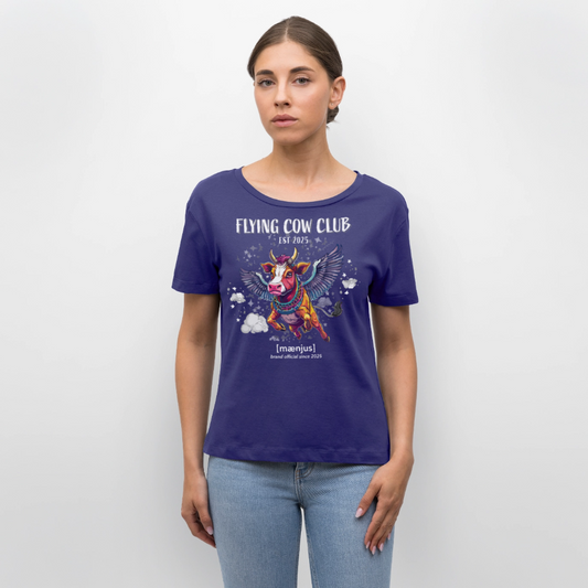 Relaxed Rundhals Frauen Bio-T-Shirt mit FLYING COW CLUB PRINT - Dämmerung