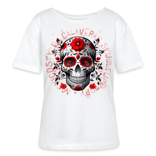 Frauen T-Shirt mit CALAVERAS SKULL PRINT - Weiß