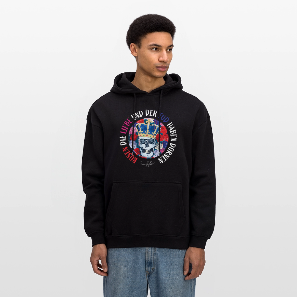Oversized Unisex Hoodie mit ROSEN DIE LIEBE UND DER TOD HABEN DORNEN PRINT - Schwarz