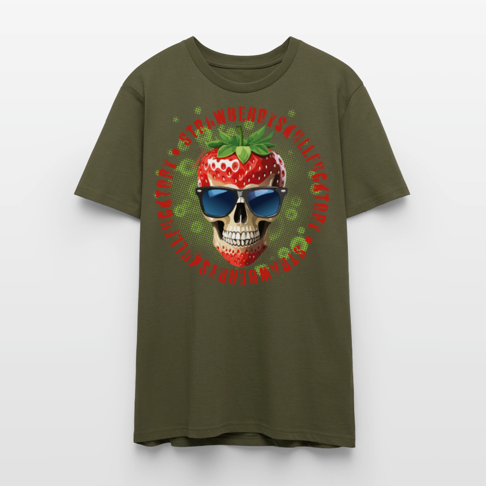 Unisex T-Shirt mit STRAWBERRY SKULL PRINT Vorderseite - Khaki