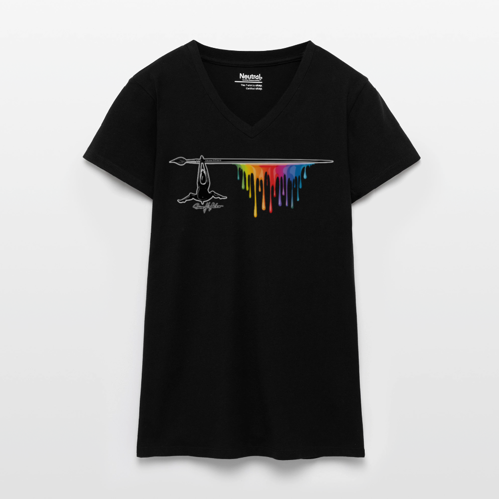 Bio Frauen T-Shirt mit V-Ausschnitt und MÄNNLE PRINT - Schwarz