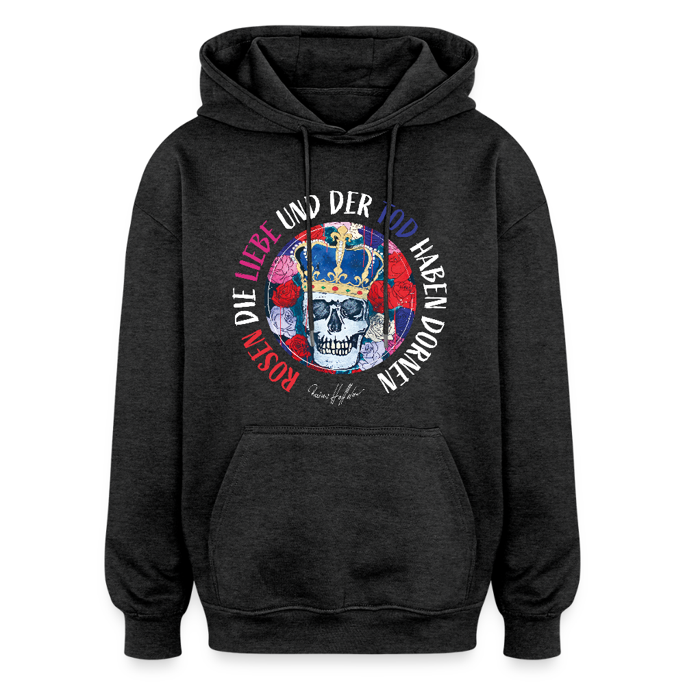 Oversized Unisex Hoodie mit ROSEN DIE LIEBE UND DER TOD HABEN DORNEN PRINT - Anthrazit