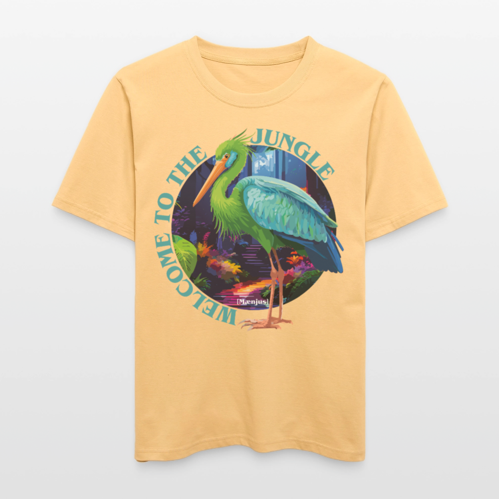 Relaxed Fit Unisex Bio-T-Shirt mit WELCOME TO THE JUNGLE PRINT Vorderseite - Hellgelb