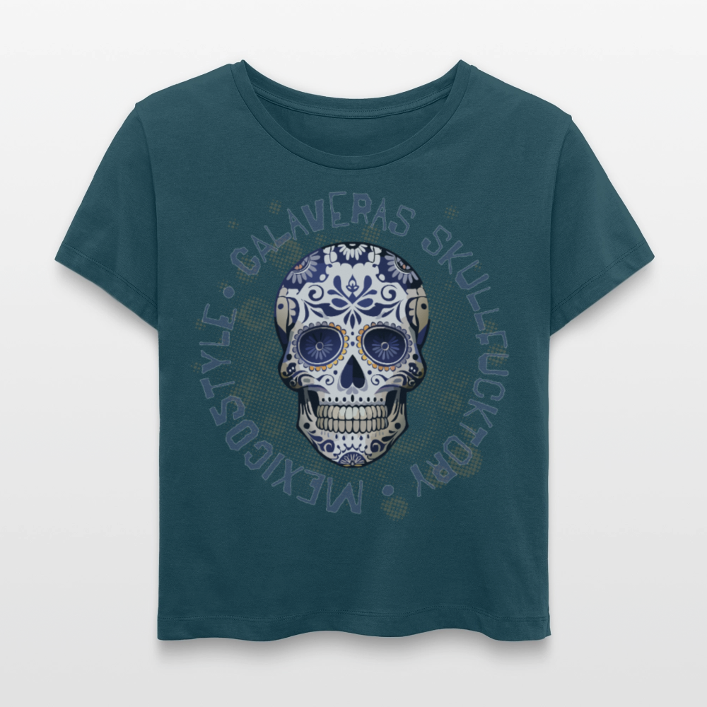 Frauen T-Shirt mit CALAVERAS SKULL PRINT - Dunkles Petrol