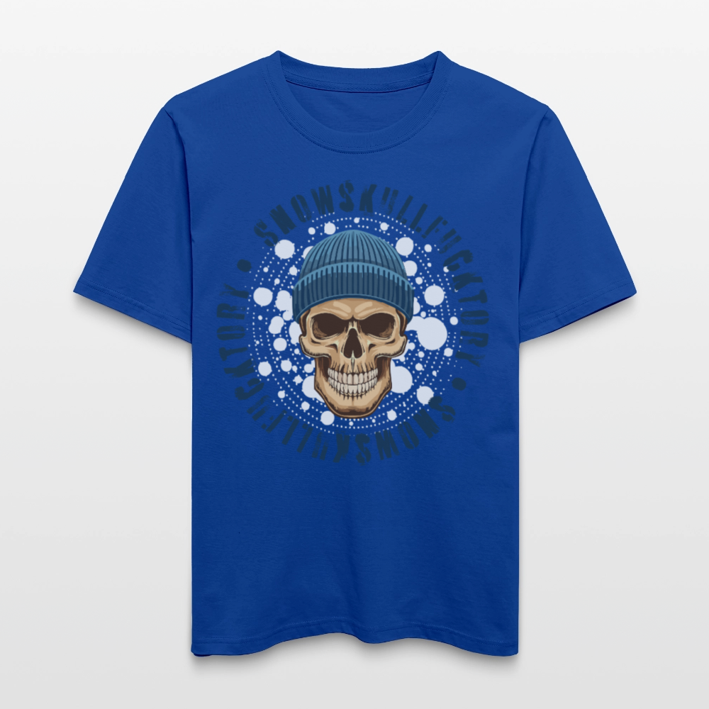 Relaxed Fit Unisex Bio-T-Shirt mit SNOWSKULL FUCKTORY PRINT Vorderseite - Dunkelblau