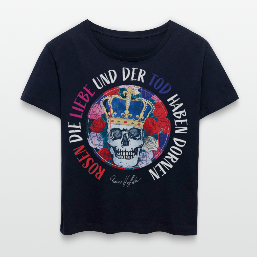 Frauen T-Shirt mit ROSEN DIE LIEBE UND DER TOD HABEN DORNEN PRINT - Navy