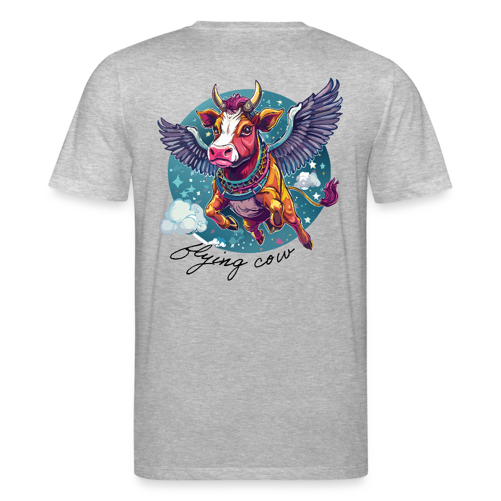 Unisex Bio-T-Shirt mit Flying Cow Print Rückseite - Grau meliert