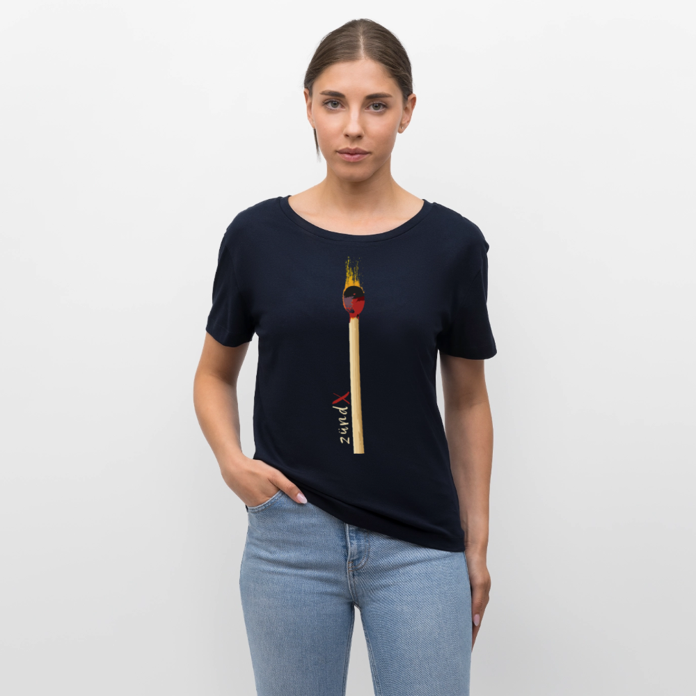 Frauen Bio Rundhals T-Shirt mit zündX PRINT - Navy