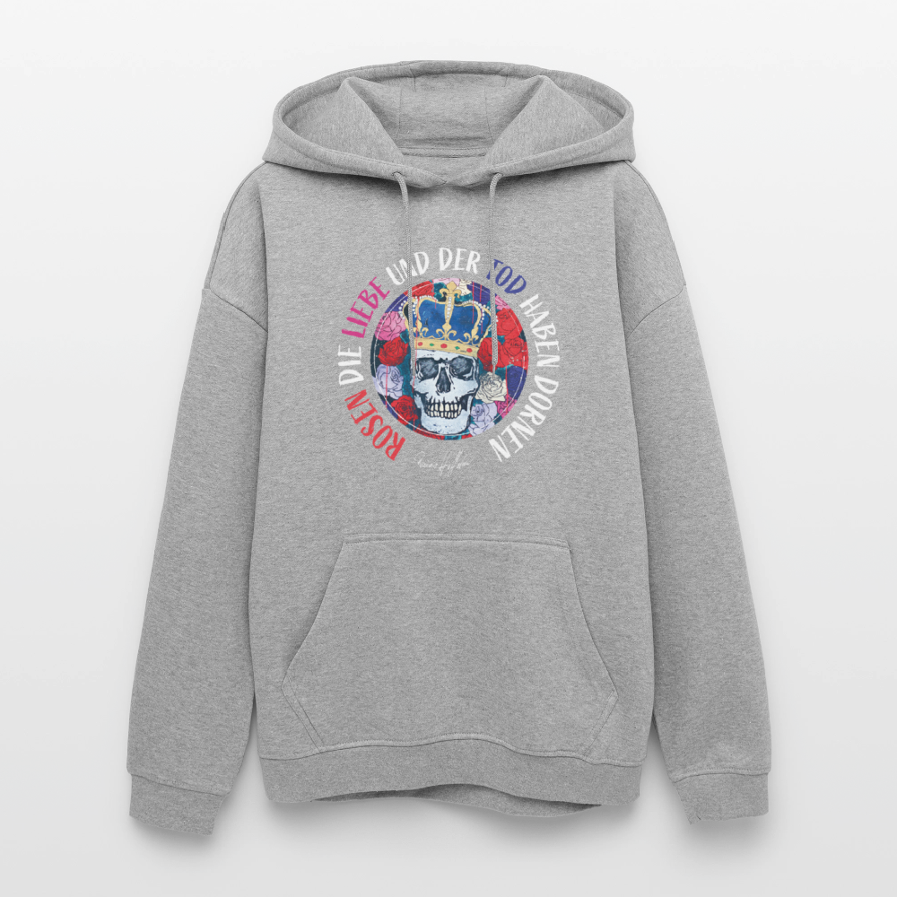Oversized Unisex Hoodie mit ROSEN DIE LIEBE UND DER TOD HABEN DORNEN PRINT - Grau meliert