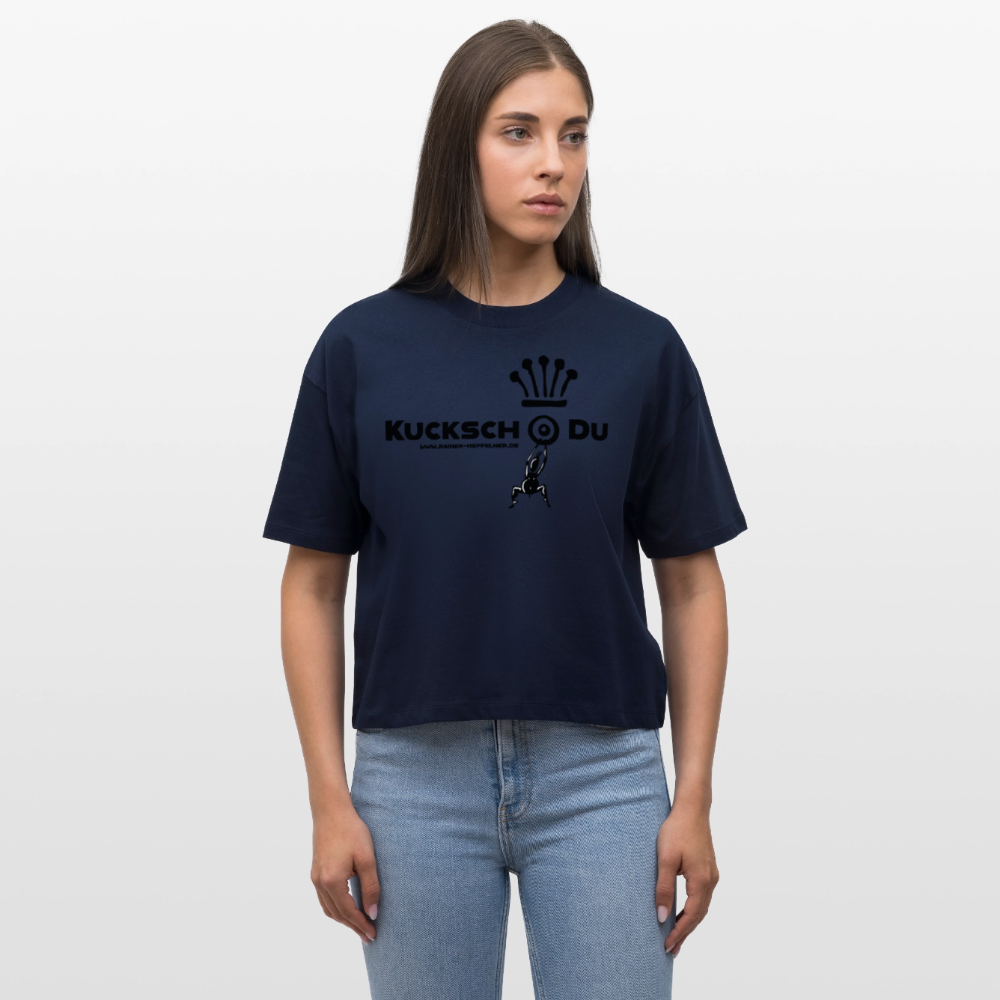 Frauen Boxy Bio-T-Shirt mit KUCKSCH DU PRINT - Navy