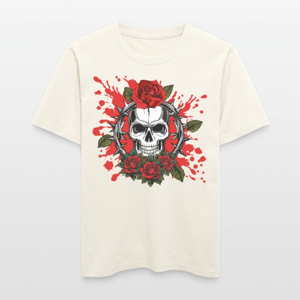 Relaxed Fit Unisex Bio-T-Shirt mit  ROSEN SKULL PRINT Vorderseite - Naturweiß