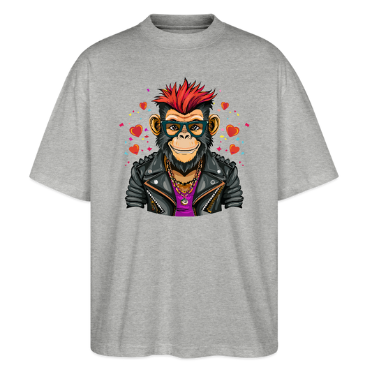 Oversized Unisex T-Shirt mit MONKEY IN LOVE PRINT - Grau meliert