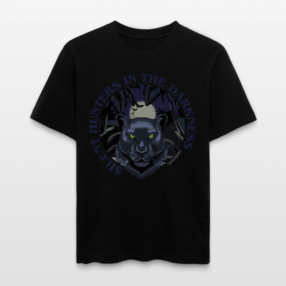Relaxed Fit Unisex Bio-T-Shirt mit SILENT HUNTERS IN THE DARKNESS PRINT Vorderseite - Schwarz