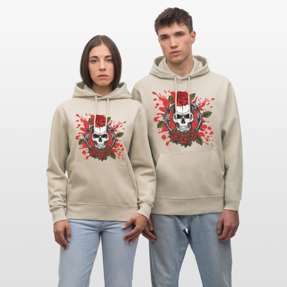 Unisex Hoodie mit ROSENSKULL PRINT - Beige
