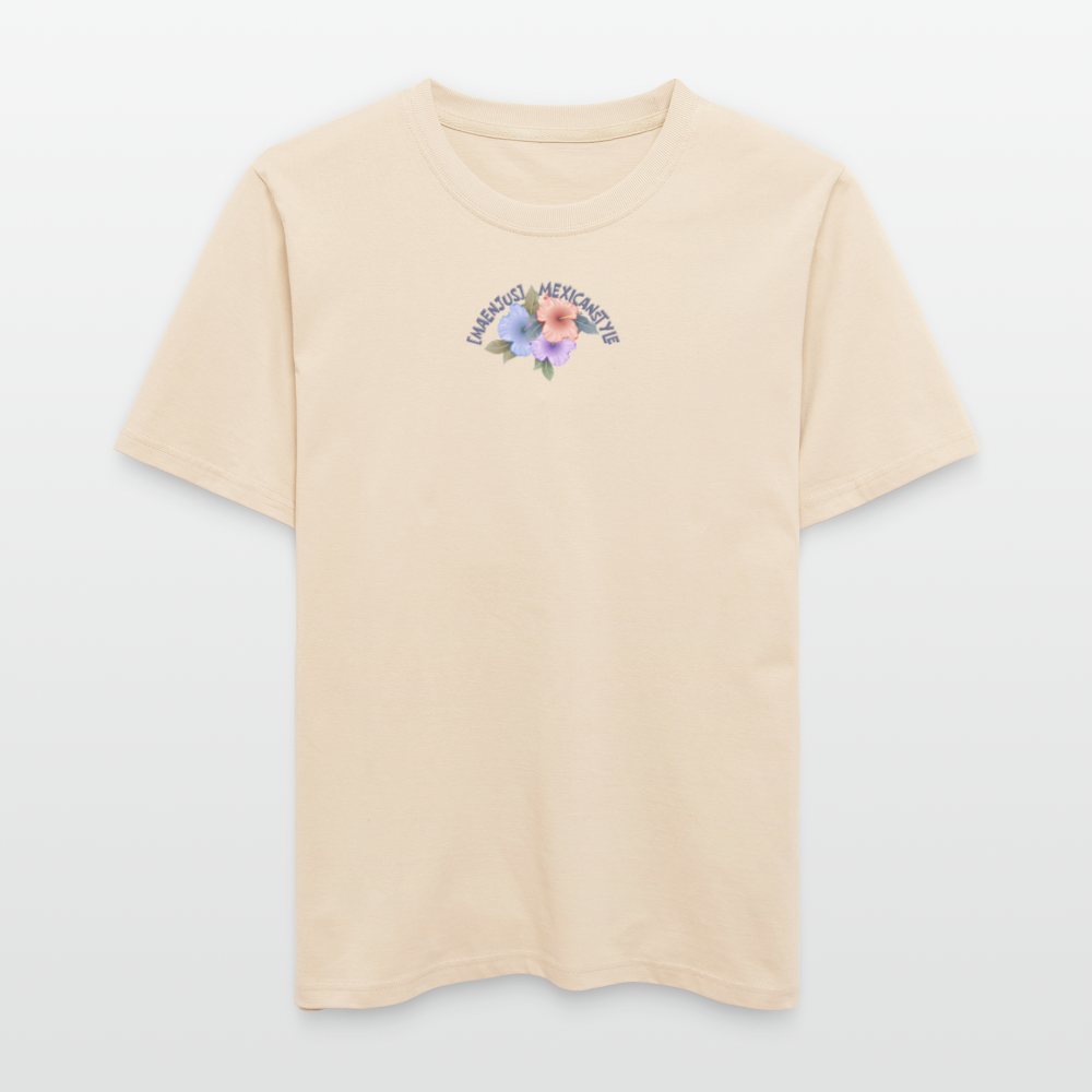 Relaxed Fit Unisex Bio-T-Shirt mit MAENJUS MEXICANSTYLE PRINT Vorder- und Rückseite - Weißgrau