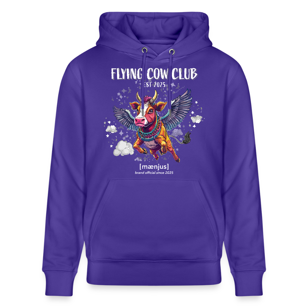 Unisex Bio-Hoodie mit FLYING COW CLUB PRINT Vorderseite - Purple Love