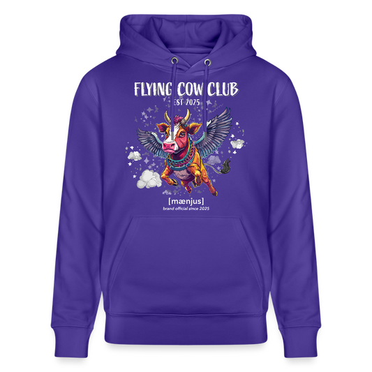Unisex Bio-Hoodie mit FLYING COW CLUB PRINT Vorderseite - Purple Love