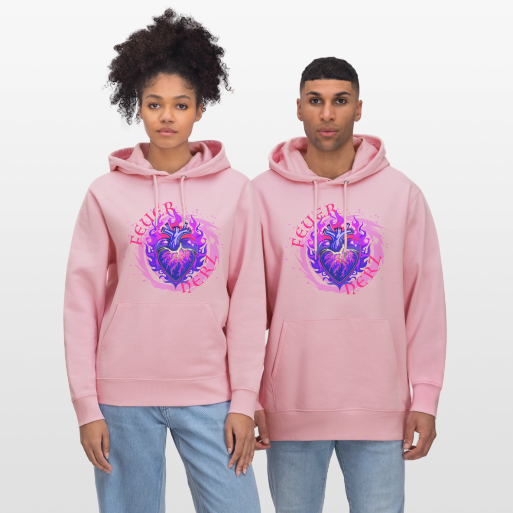 Unisex Bio-Hoodie mit FEUERHERZ LILA PRINT - Hellrosa
