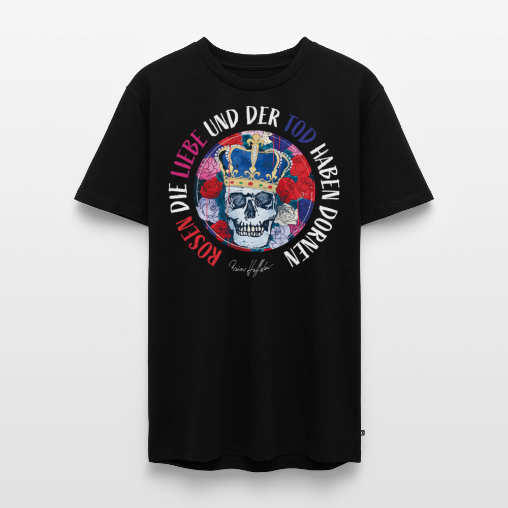 Männer Premium T-Shirt mit ROSEN DIE LIEBE UND DER TOD HABEN DORNEN PRINT - Schwarz
