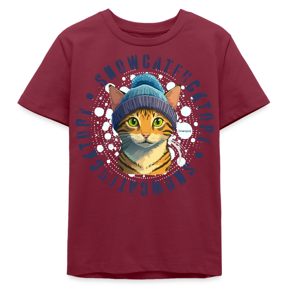 MNJS TEENS Bio T-Shirt mit SNOWCATFUCKTORY PRINT - Burgunderrot
