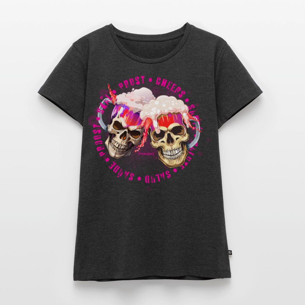 Frauen Premium T-Shirt mit OKTOBERFEST SKULL GIRL PRINT - Anthrazit meliert