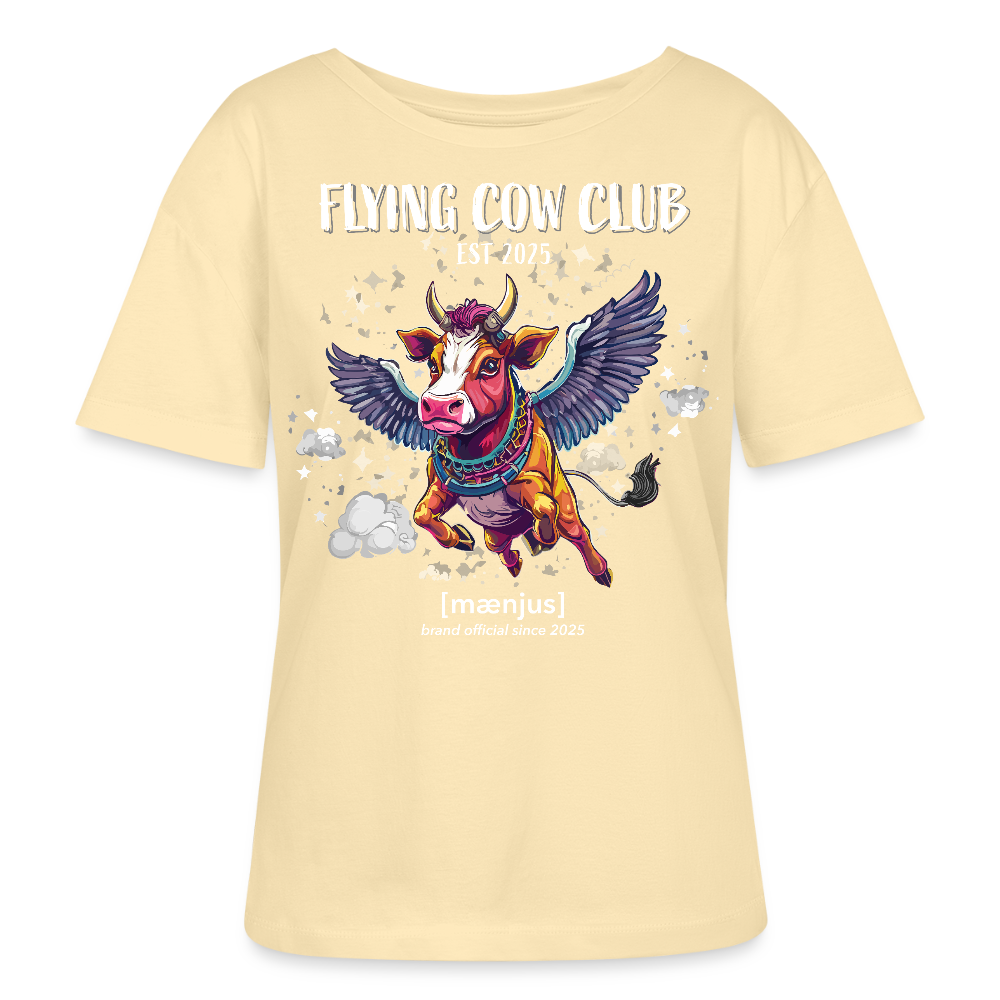 Relaxed Rundhals Frauen Bio-T-Shirt mit FLYING COW CLUB PRINT - Creme