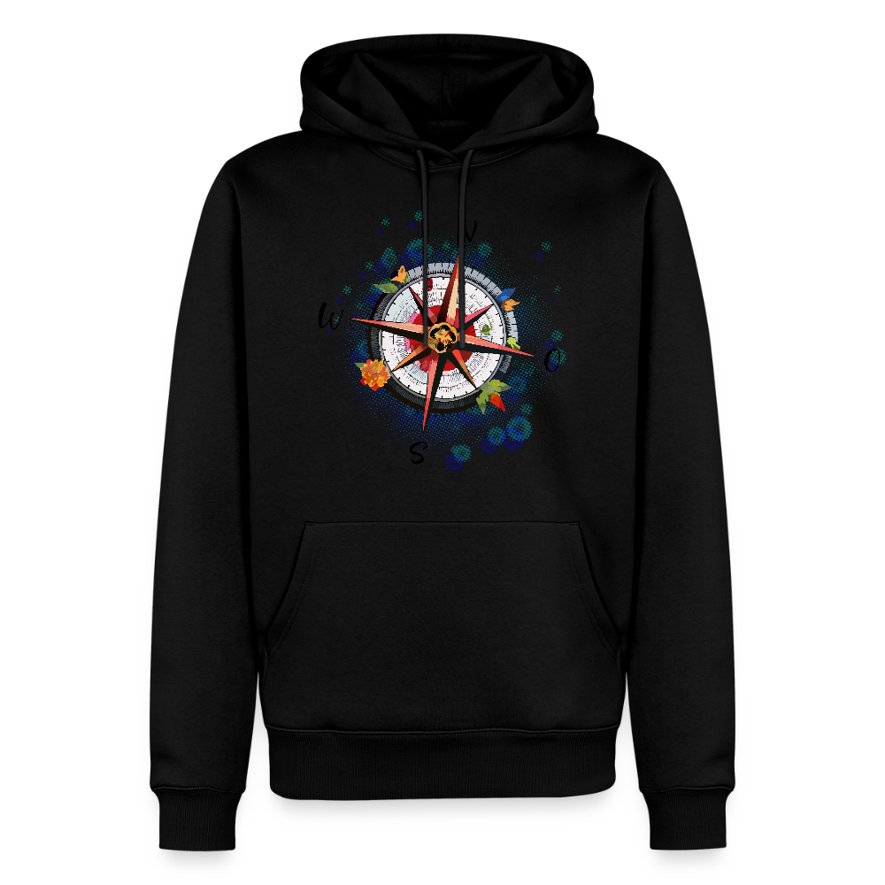 Männer Premium Hoodie mit WINDROSE PRINT - Schwarz