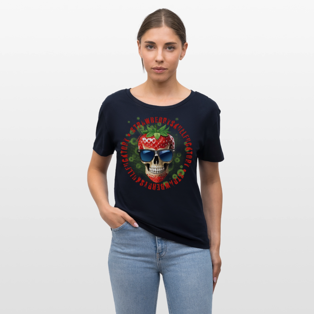 Frauen T-Shirt mit STRAWBERRY SKULL PRINT - Navy