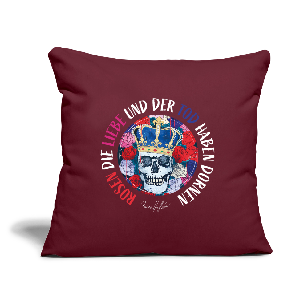 Sofakissenbezug 44 x 44 cm mit ROSEN DIE LIEBE UND DER TOD HABEN DORNEN PRINT - Burgunderrot