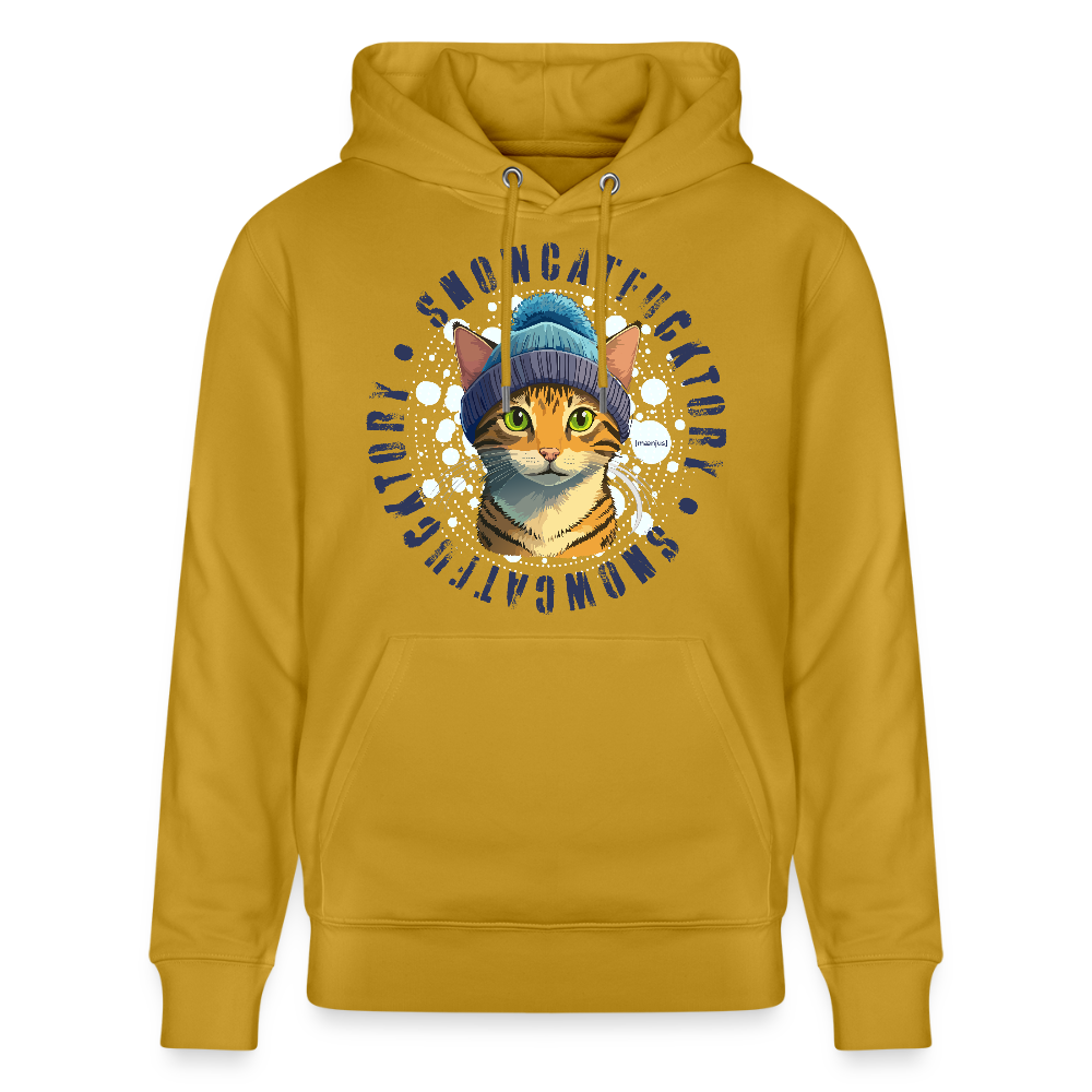 SUnisex Bio-Hoodie mit SNOWCATFUCKTORYPRINT - Ocker