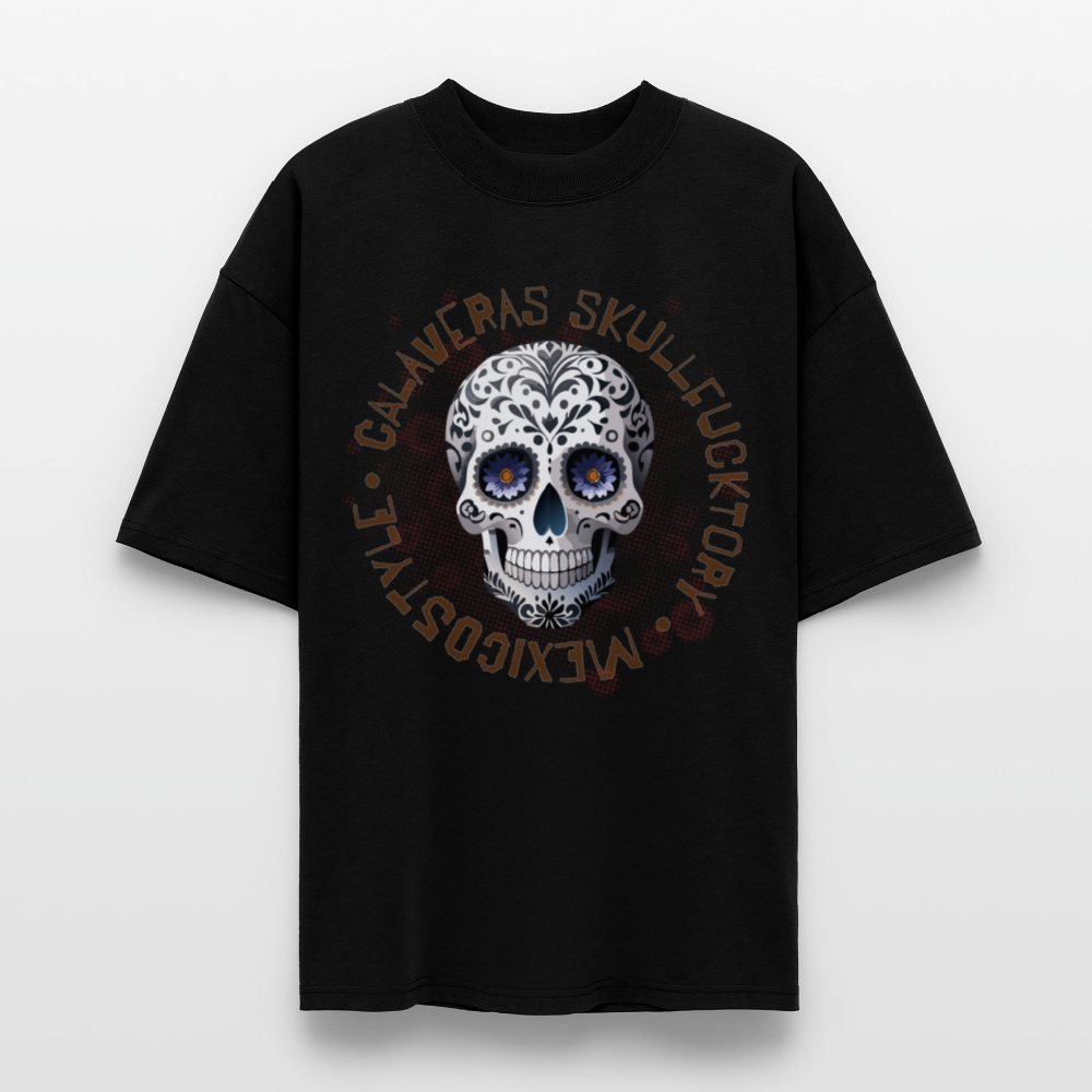 Oversized Unisex T-Shirt mit CALAVERAS SKULLPRINT - Schwarz