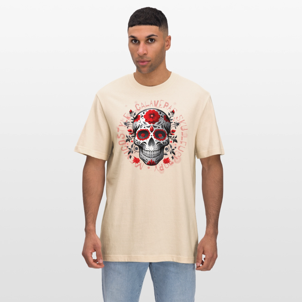 Relaxed Fit Unisex Bio-T-Shirt mit CALAVERS ROSEN PRINT Vorderseite - Weißgrau