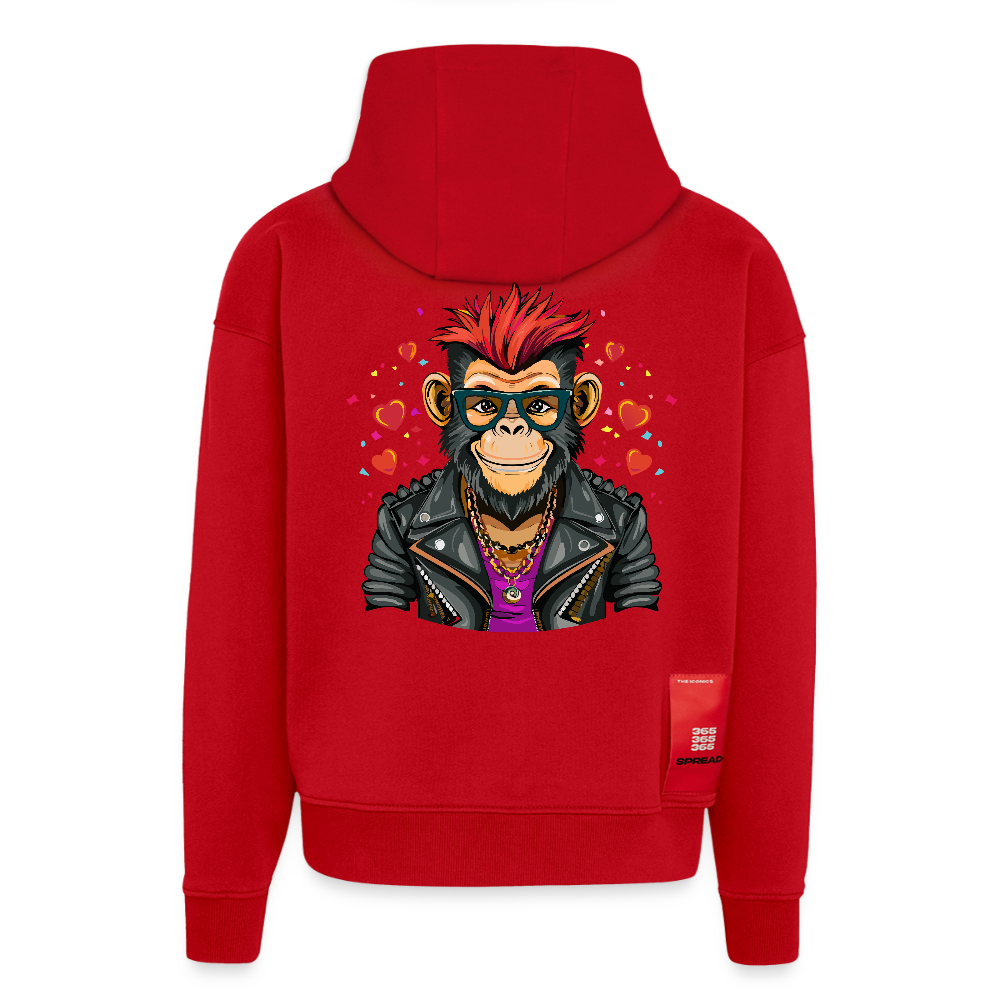 Heavyweight Oversized Organic Hoodie mit MONKEY IN LOVE PRINT - Rot