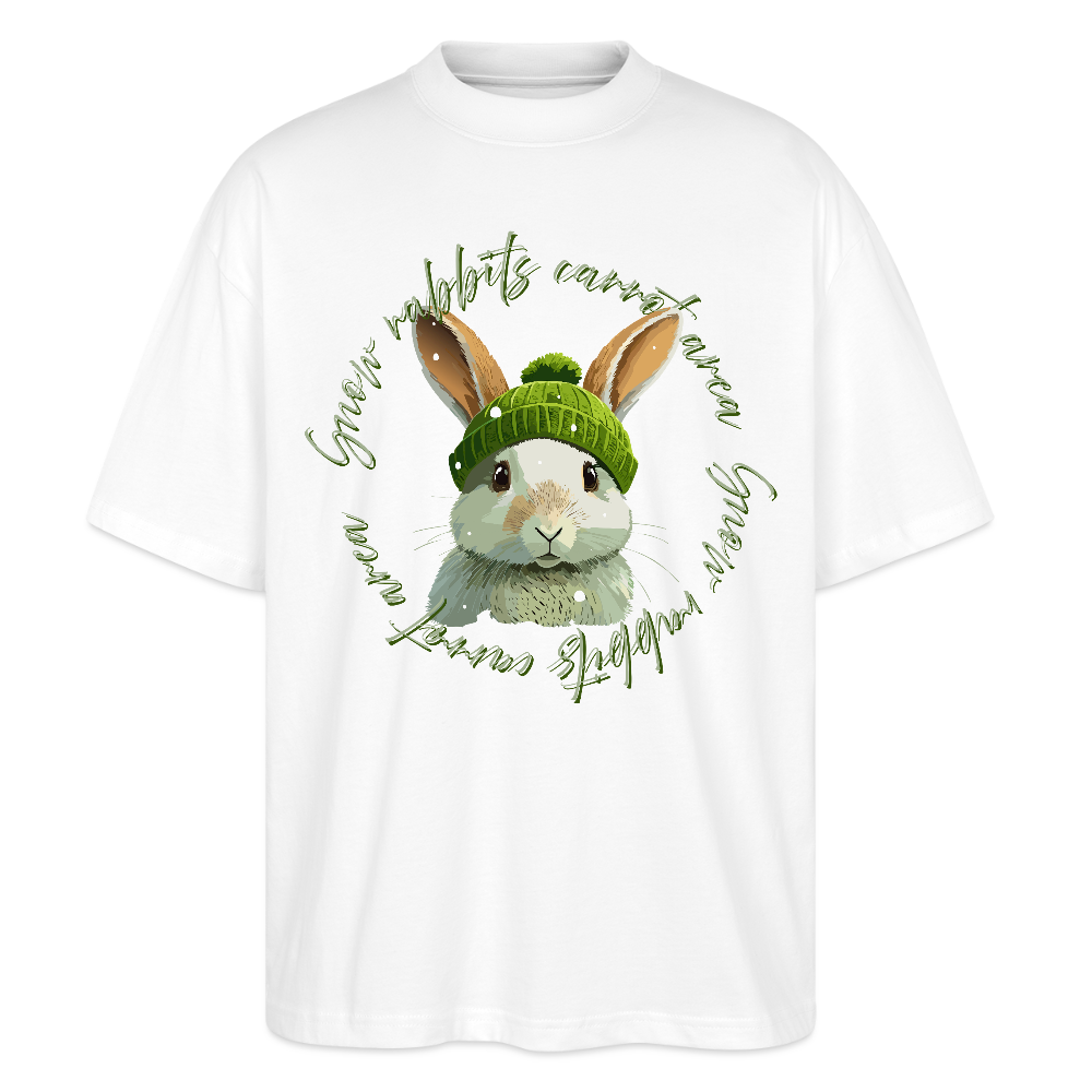 Oversized Unisex Bio T-Shirt mit SNOW RABBITS CARROT AREA PRINT - Weiß