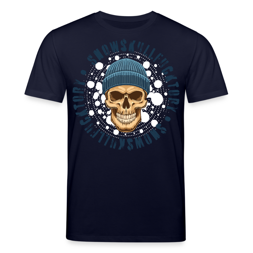 Unisex Bio-T-Shirt mit SNOWSKULL FUCKTORY PRINT Vorderseite - Navy