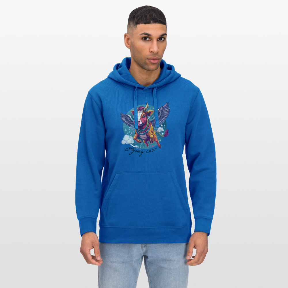Unisex Bio-Hoodie mit FLYING COW PRINT Vorderseite - Königsblau