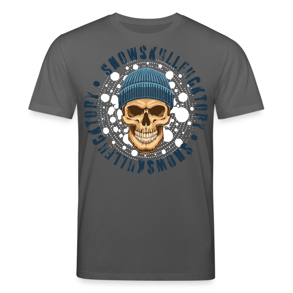 Unisex Bio-T-Shirt mit SNOWSKULL FUCKTORY PRINT Vorderseite - Anthrazit