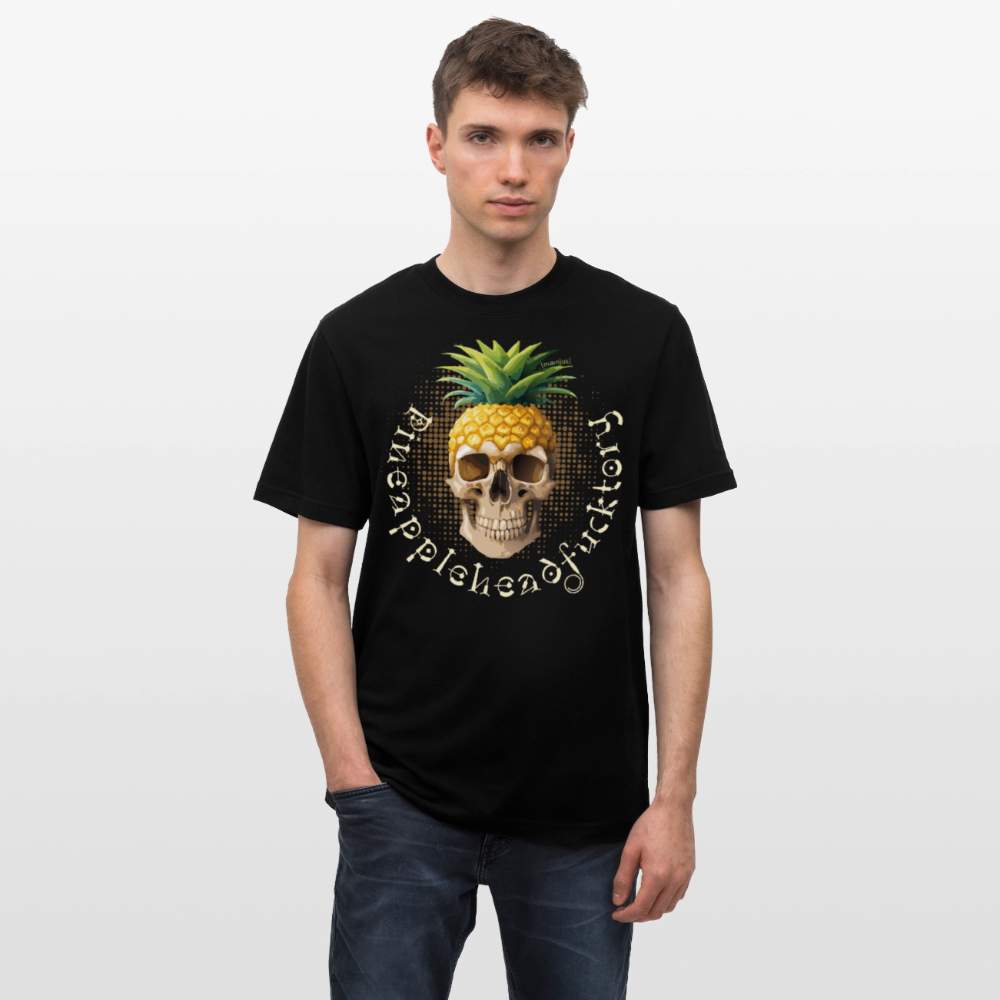 Relaxed Fit Unisex Bio-T-Shirt mit PINEAPPLE SKULL PRINT Vorderseite - Schwarz