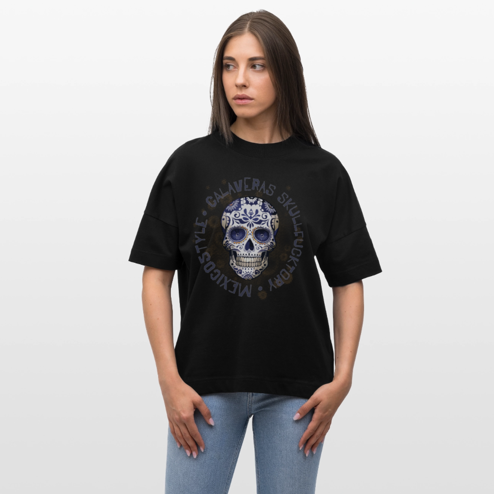 Oversized Unisex T-Shirt mit CALAVERAS SKULLPRINT - Schwarz