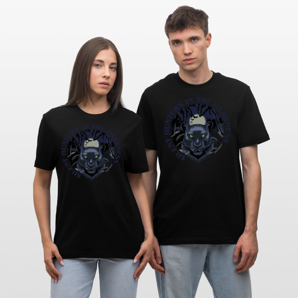 Relaxed Fit Unisex Bio-T-Shirt mit SILENT HUNTERS IN THE DARKNESS PRINT Vorderseite - Schwarz