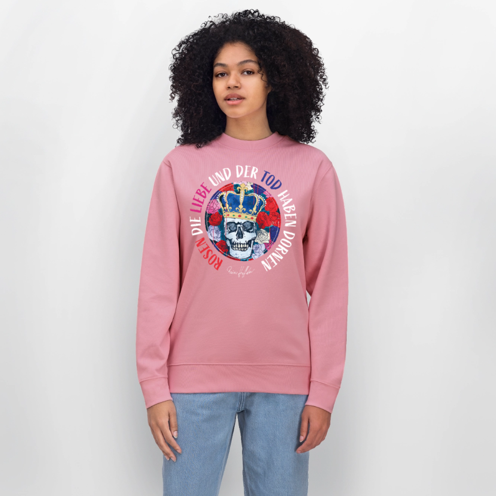 Unisex Bio-Sweatshirt mit ROSEN DIE LIEBE UND DER TOD HABEN DORNEN PRINT - Lila Traum