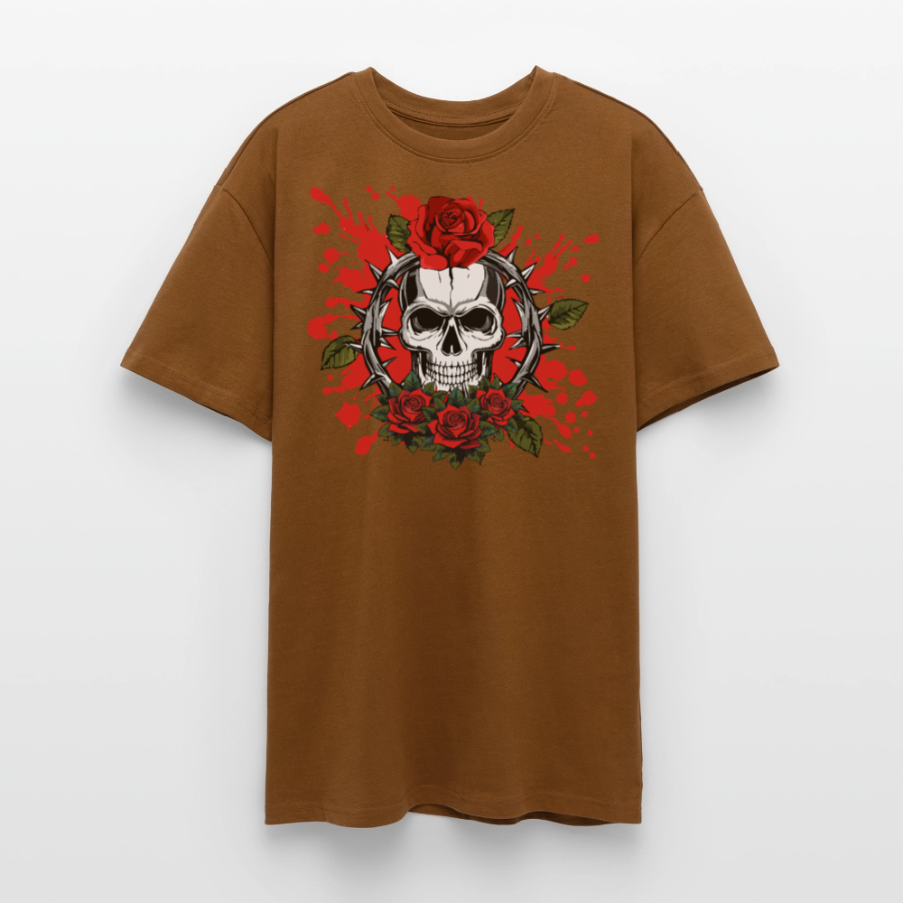 Heavy Oversize T-Shirt mit ROSEN SKULL PRINT - Toffee