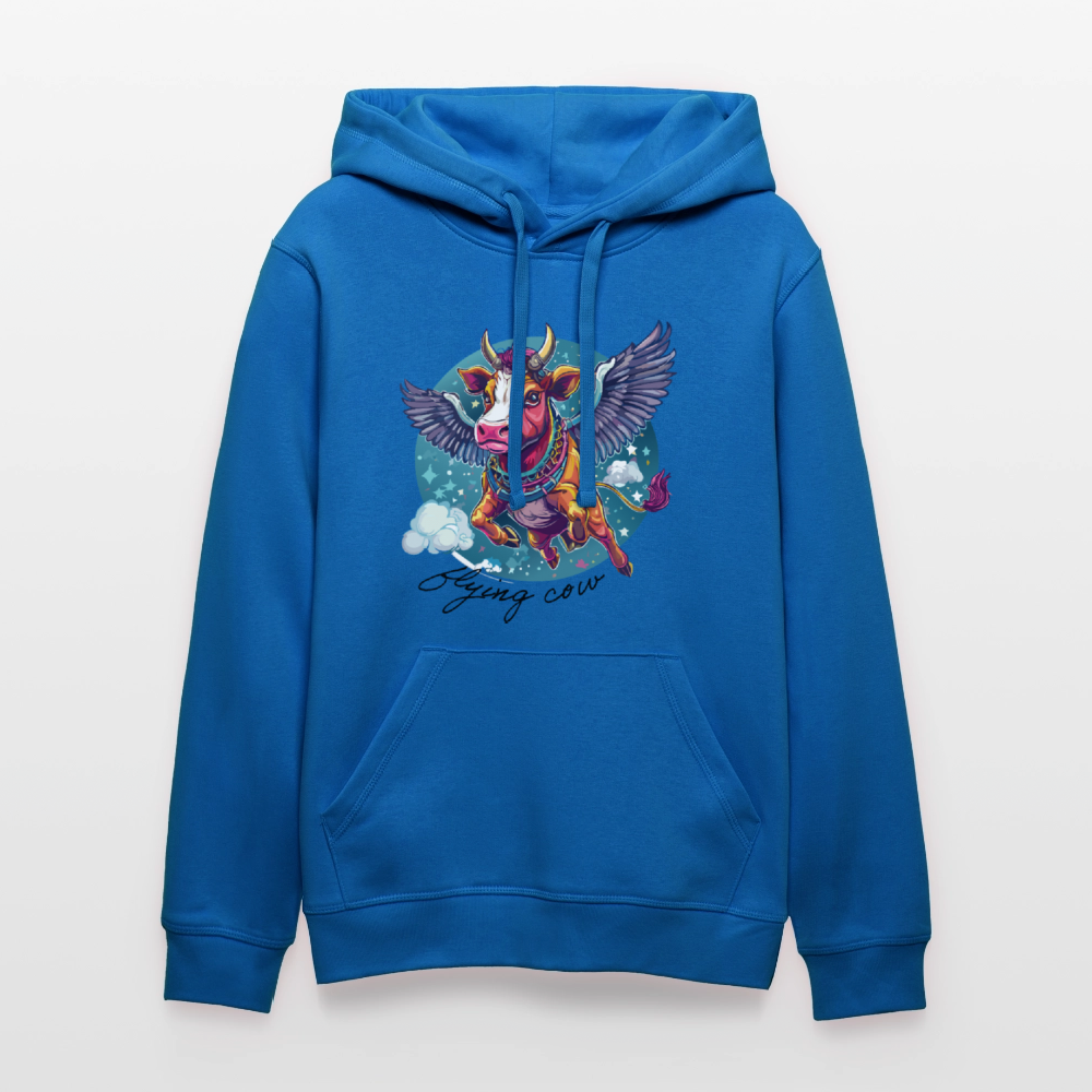 Unisex Bio-Hoodie mit FLYING COW PRINT Vorderseite - Königsblau
