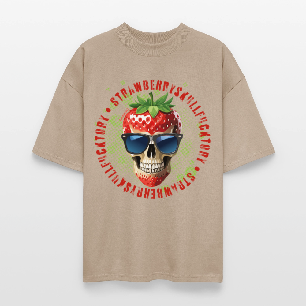 Oversized Unisex T-Shirt mit STRAWBERRY SKULL PRINT - Steingrau